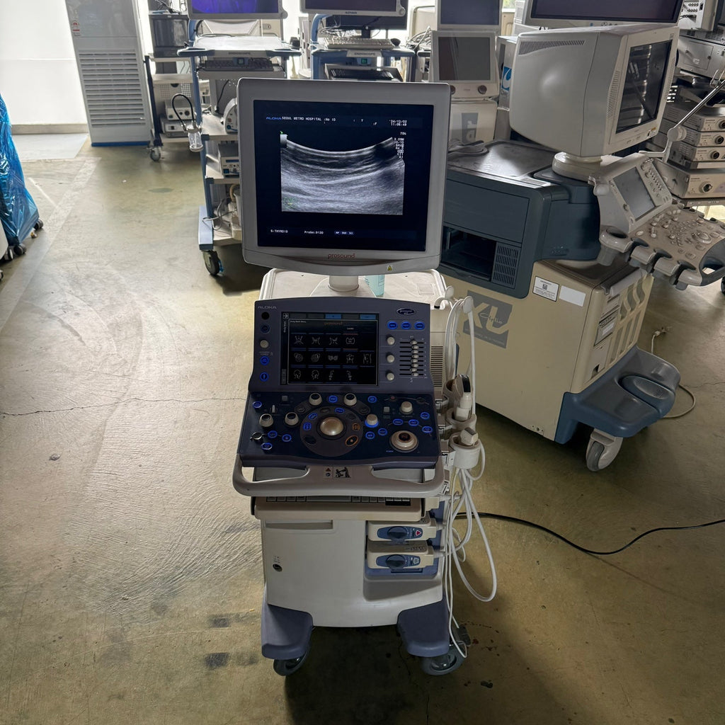 Aloka Prosound Alpha7 with Convex, Cardiac & Linear Probes