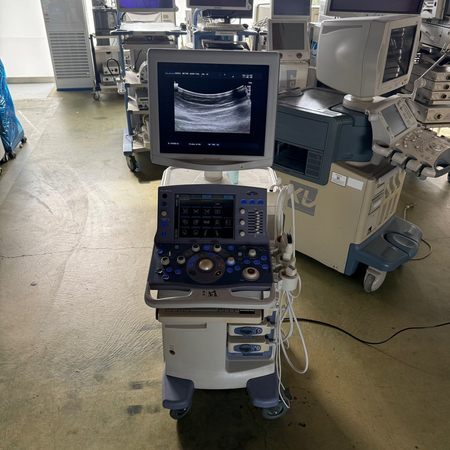 Aloka Prosound Alpha7 with Convex, Cardiac & Linear Probes