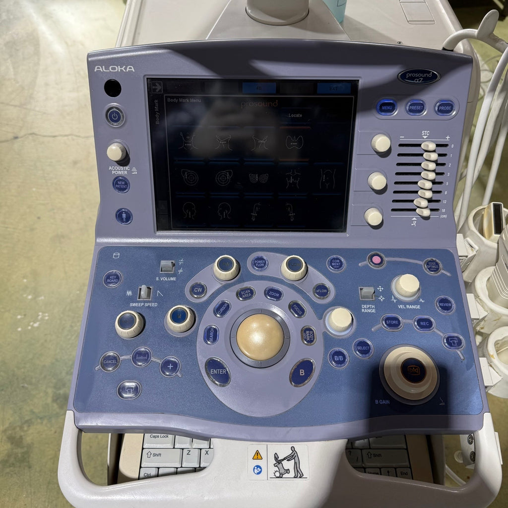 Aloka Prosound Alpha7 with Convex, Cardiac & Linear Probes