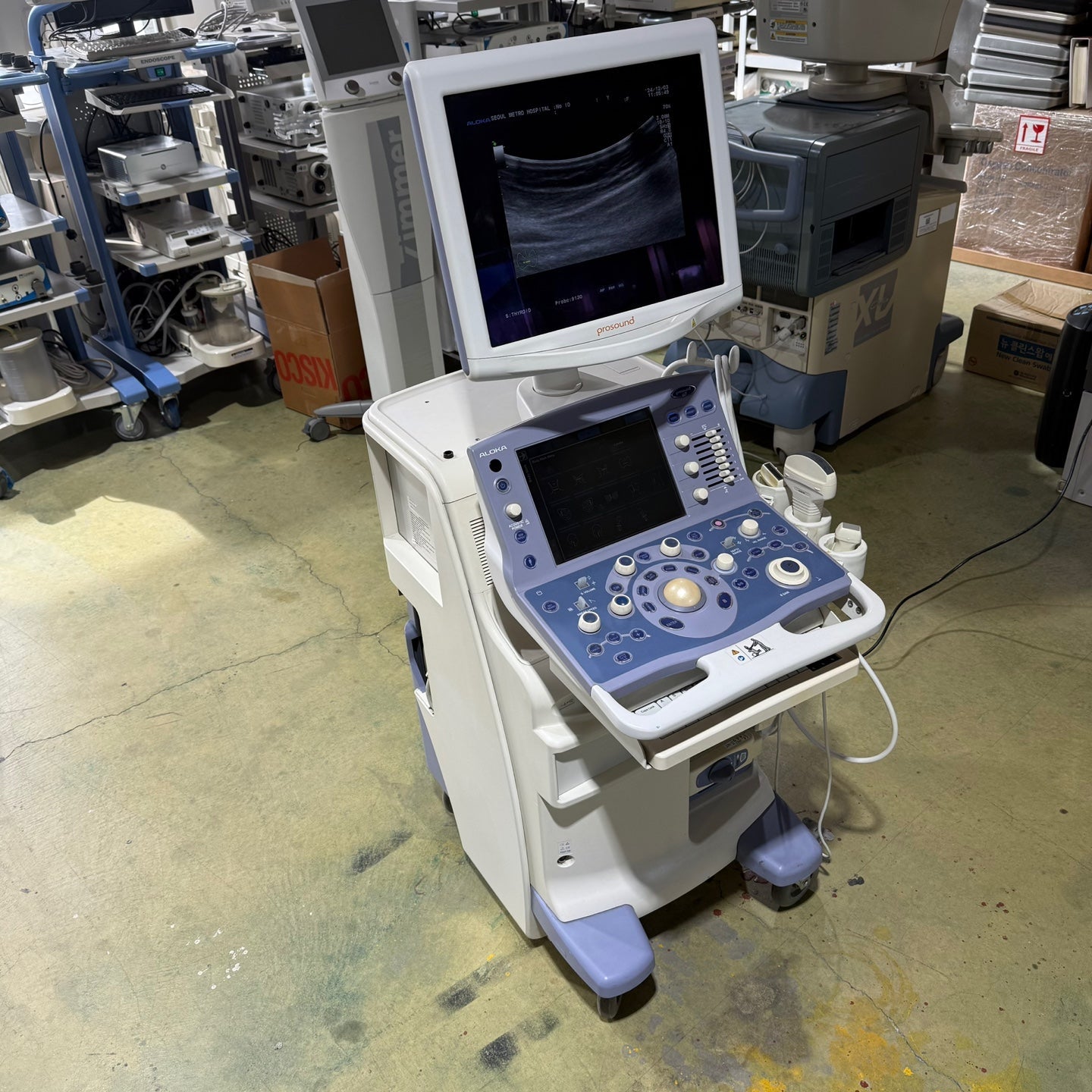 Aloka Prosound Alpha7 with Convex, Cardiac & Linear Probes