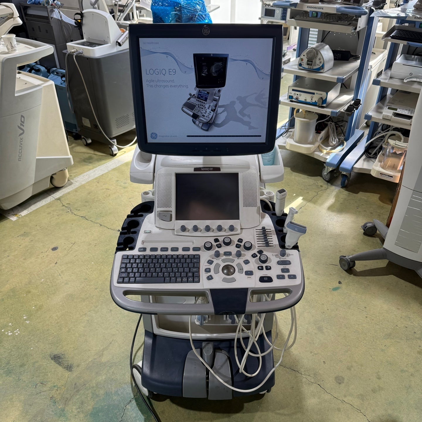GE Logiq E9 with 3 Probes L8-18i & 9L & M4S