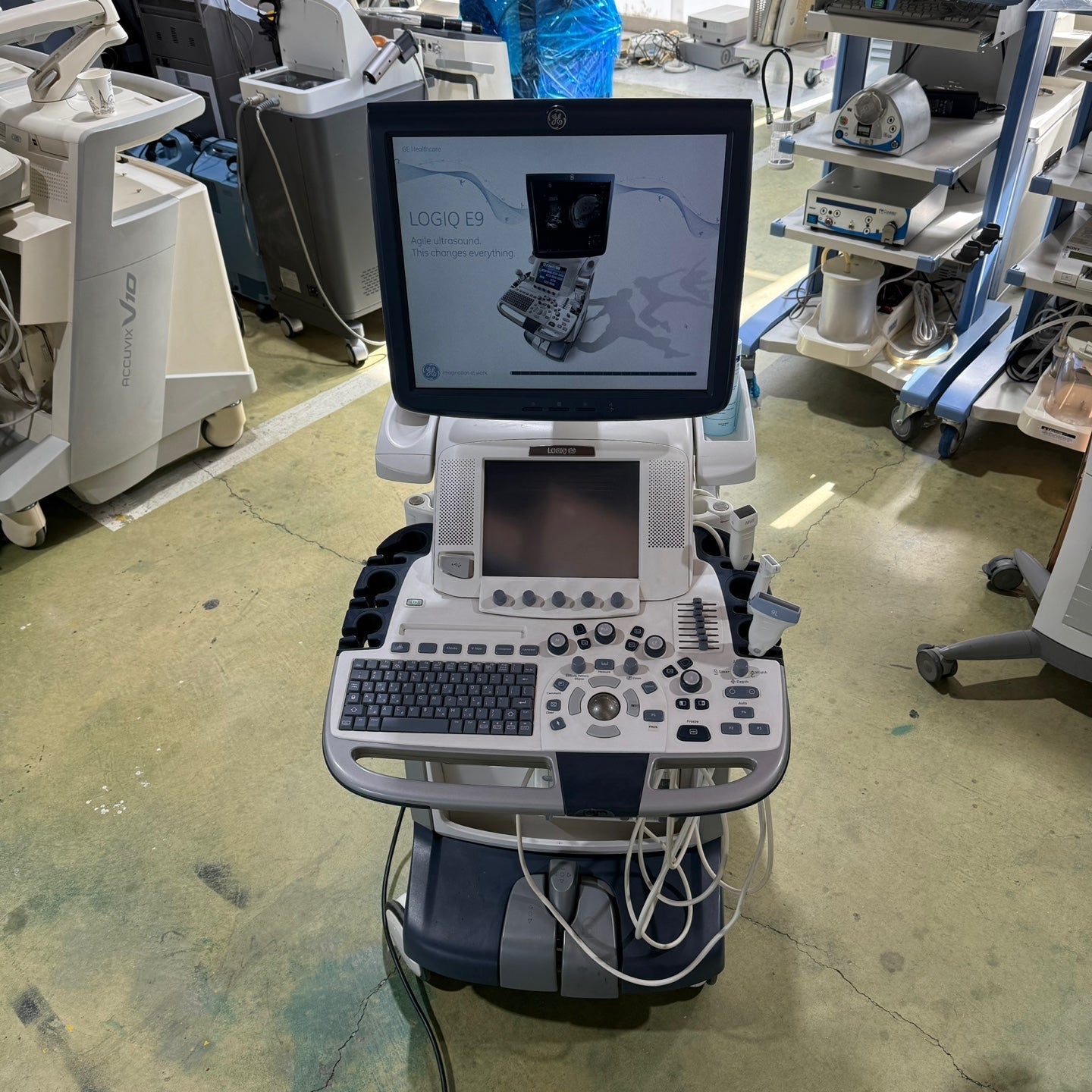GE Logiq E9 with 3 Probes L8-18i & 9L & M4S