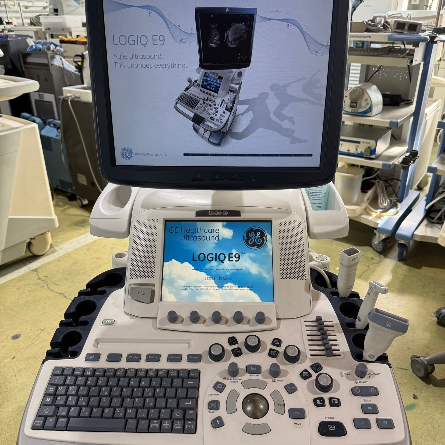 GE Logiq E9 with 3 Probes L8-18i & 9L & M4S