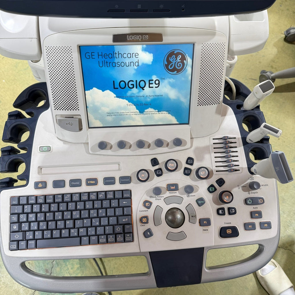 GE Logiq E9 with 3 Probes L8-18i & 9L & M4S