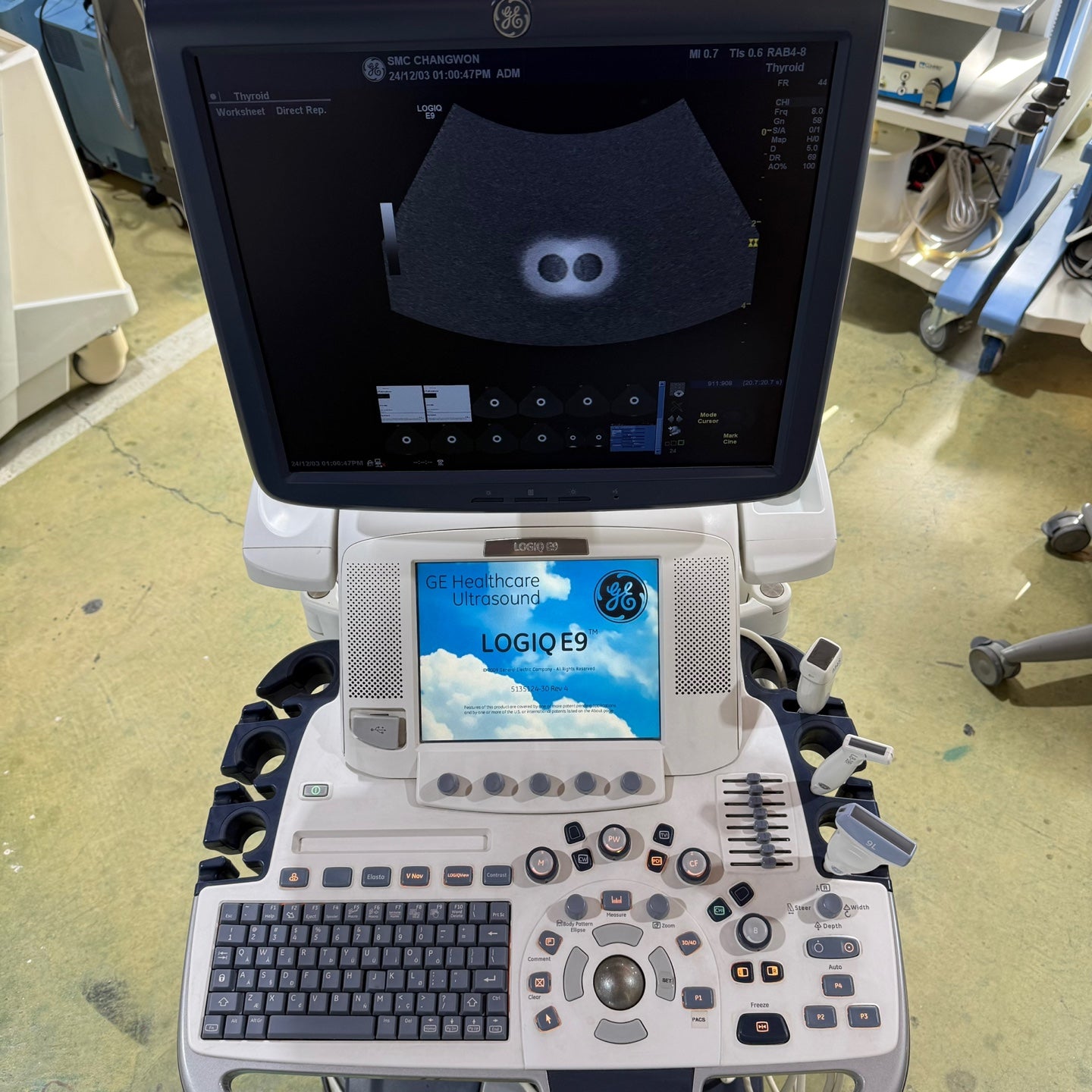GE Logiq E9 with 3 Probes L8-18i & 9L & M4S
