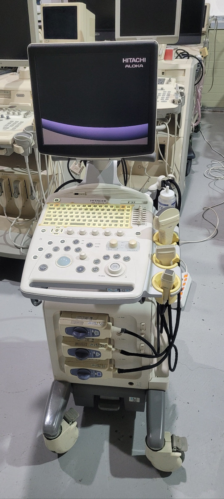 Pre-Owned Hitachi Aloka F37 with Convex Linear Cardiac UST 5299 UST 9123 UST 5413 3 Probes