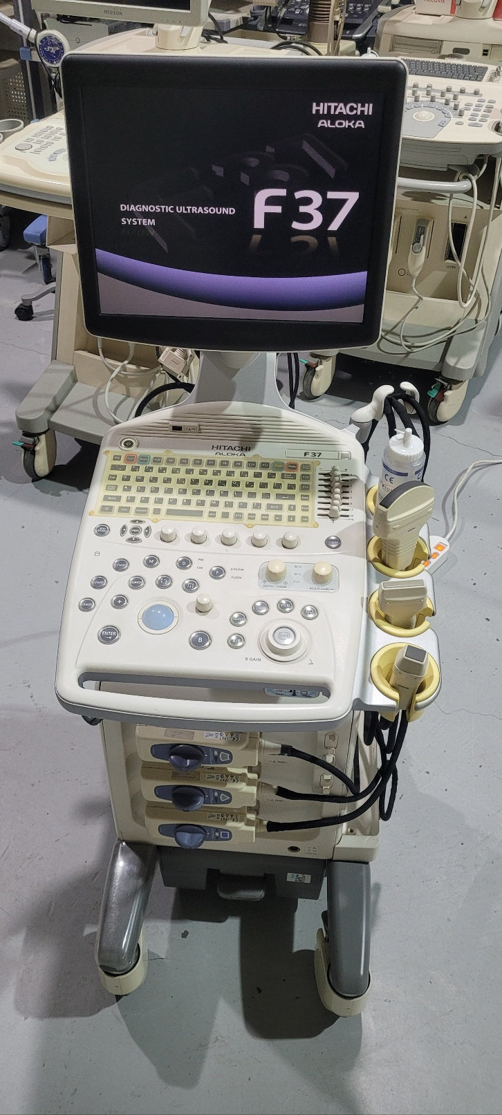 Pre-Owned Hitachi Aloka F37 with Convex Linear Cardiac UST 5299 UST 9123 UST 5413 3 Probes