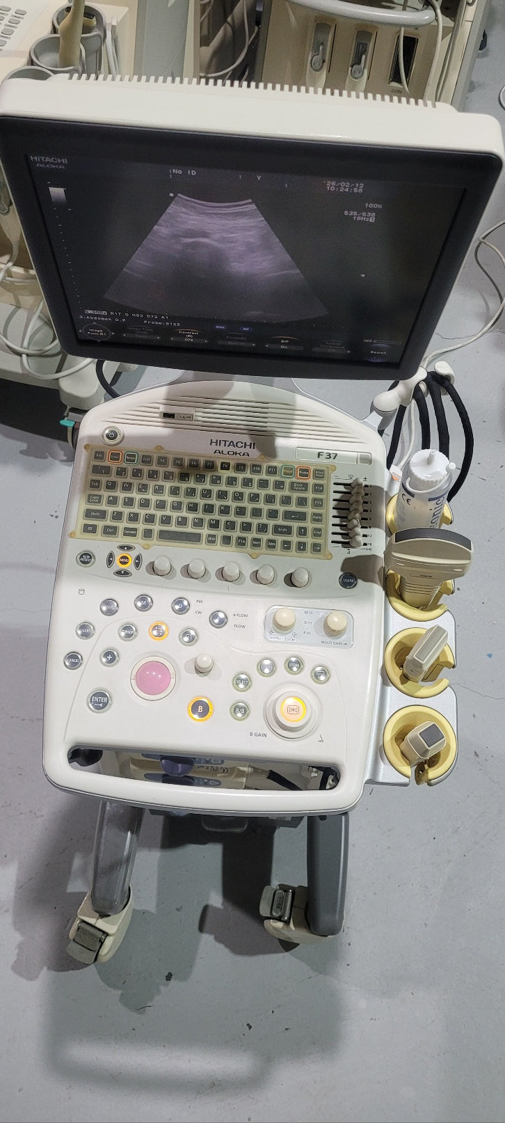 Pre-Owned Hitachi Aloka F37 with Convex Linear Cardiac UST 5299 UST 9123 UST 5413 3 Probes