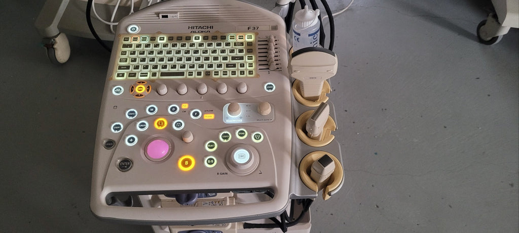 Pre-Owned Hitachi Aloka F37 with Convex Linear Cardiac UST 5299 UST 9123 UST 5413 3 Probes