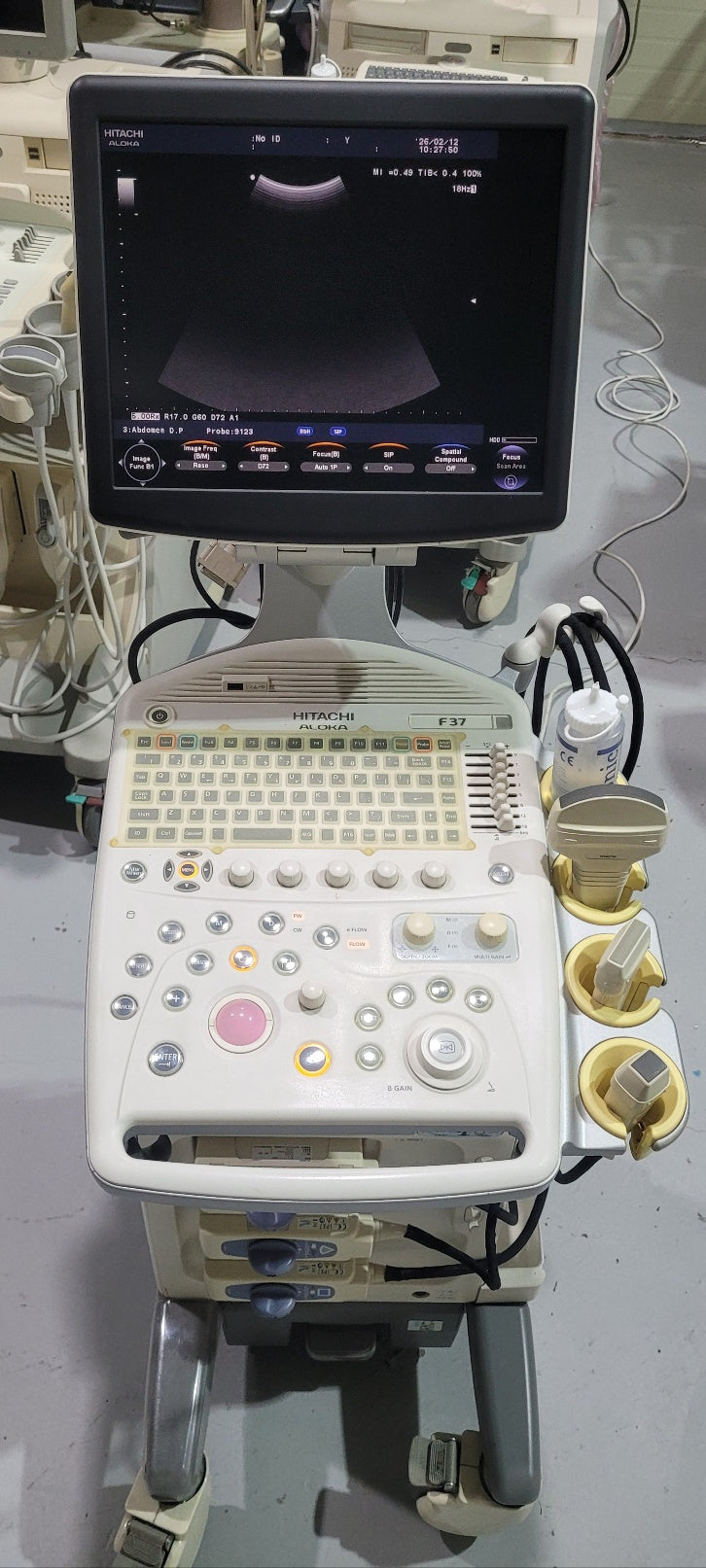 Pre-Owned Hitachi Aloka F37 with Convex Linear Cardiac UST 5299 UST 9123 UST 5413 3 Probes